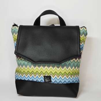 Zaino piccolo 3 usi tessuto Zig Zag blu/viola