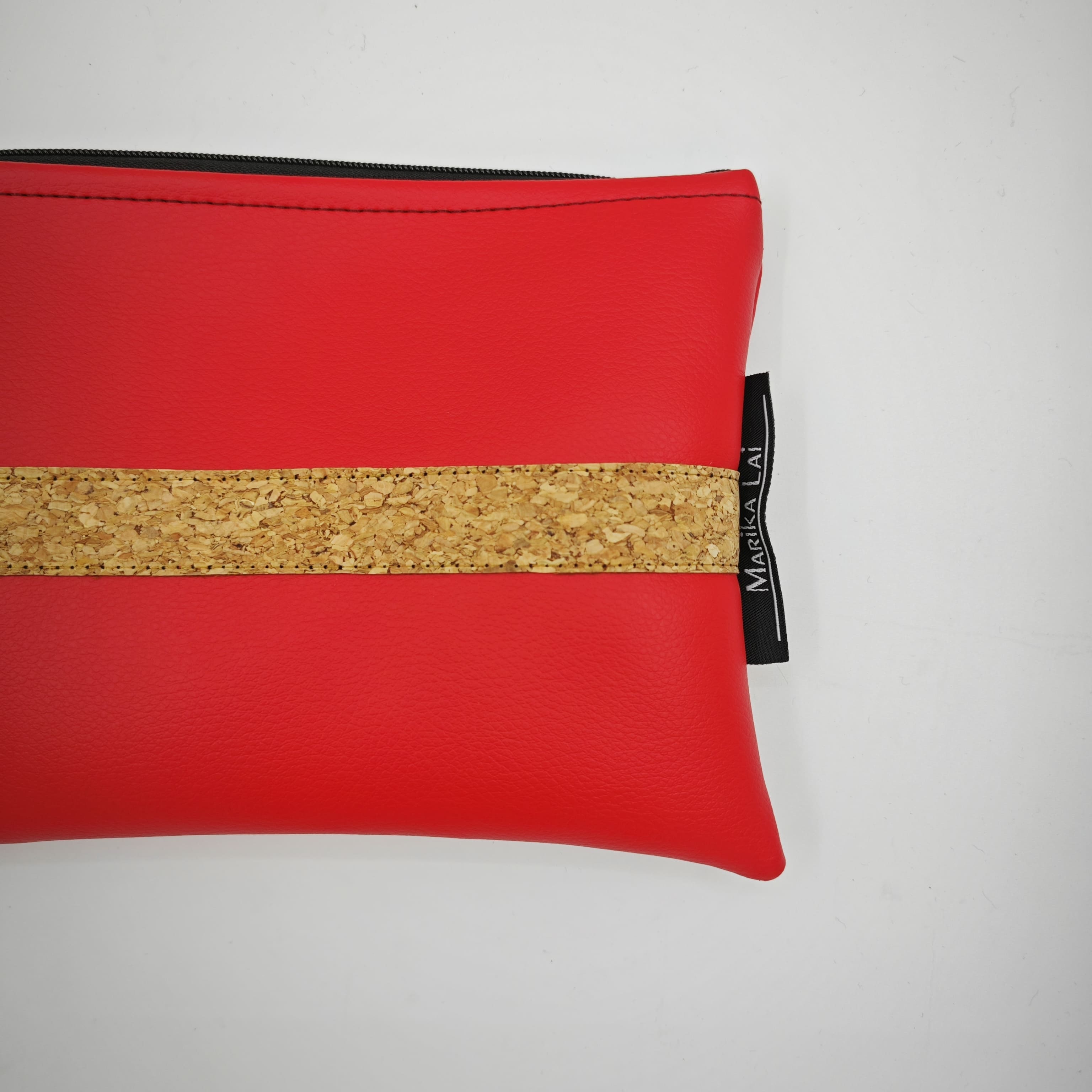 Pochette con manico in ecopelle nautica rossa e sughero - immagine 2