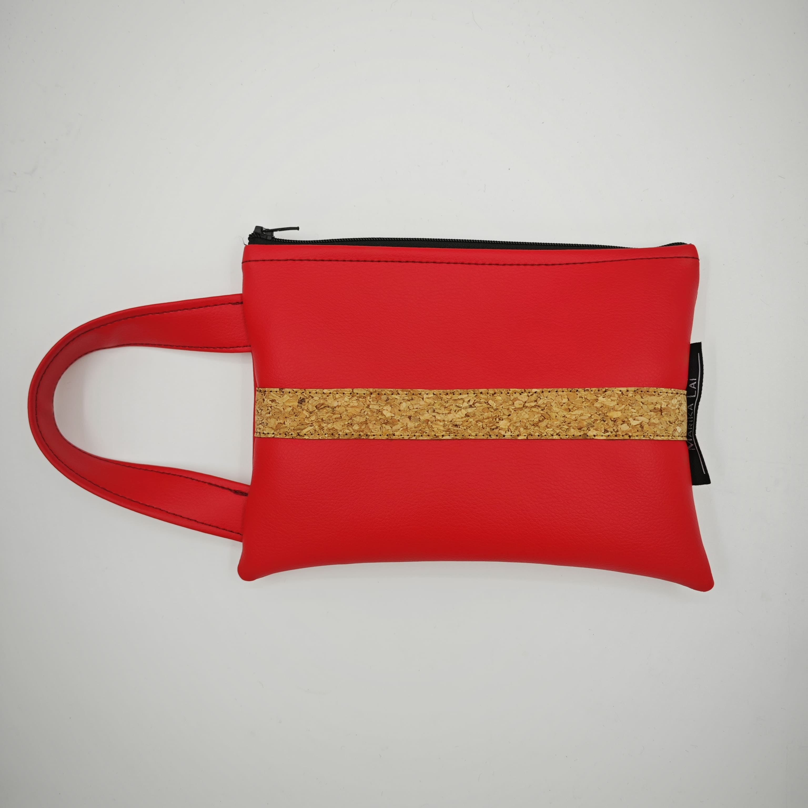 Pochette con manico in ecopelle nautica rossa e sughero