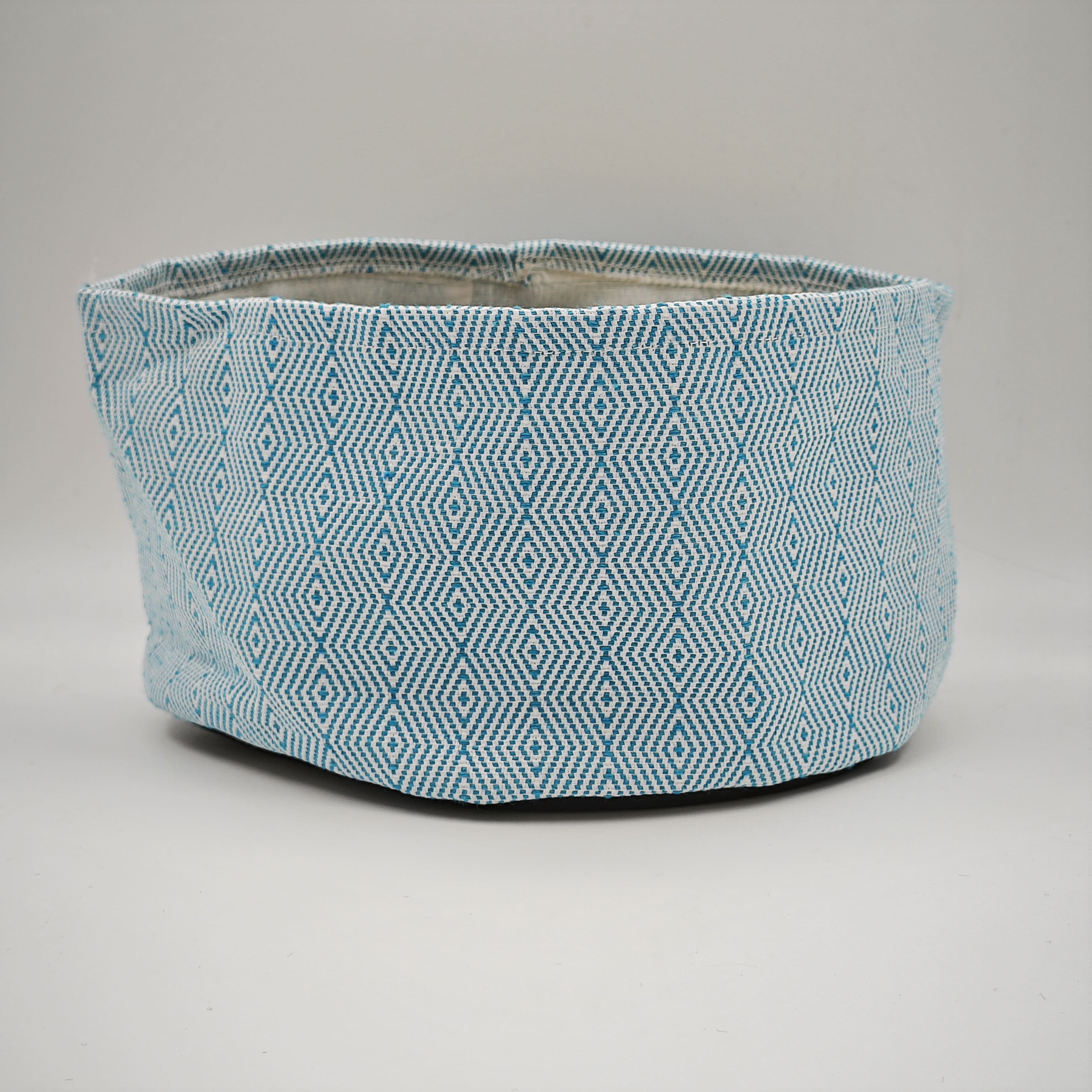 Cestino Tondo Portatutto tessuto sardo rombetti celesti