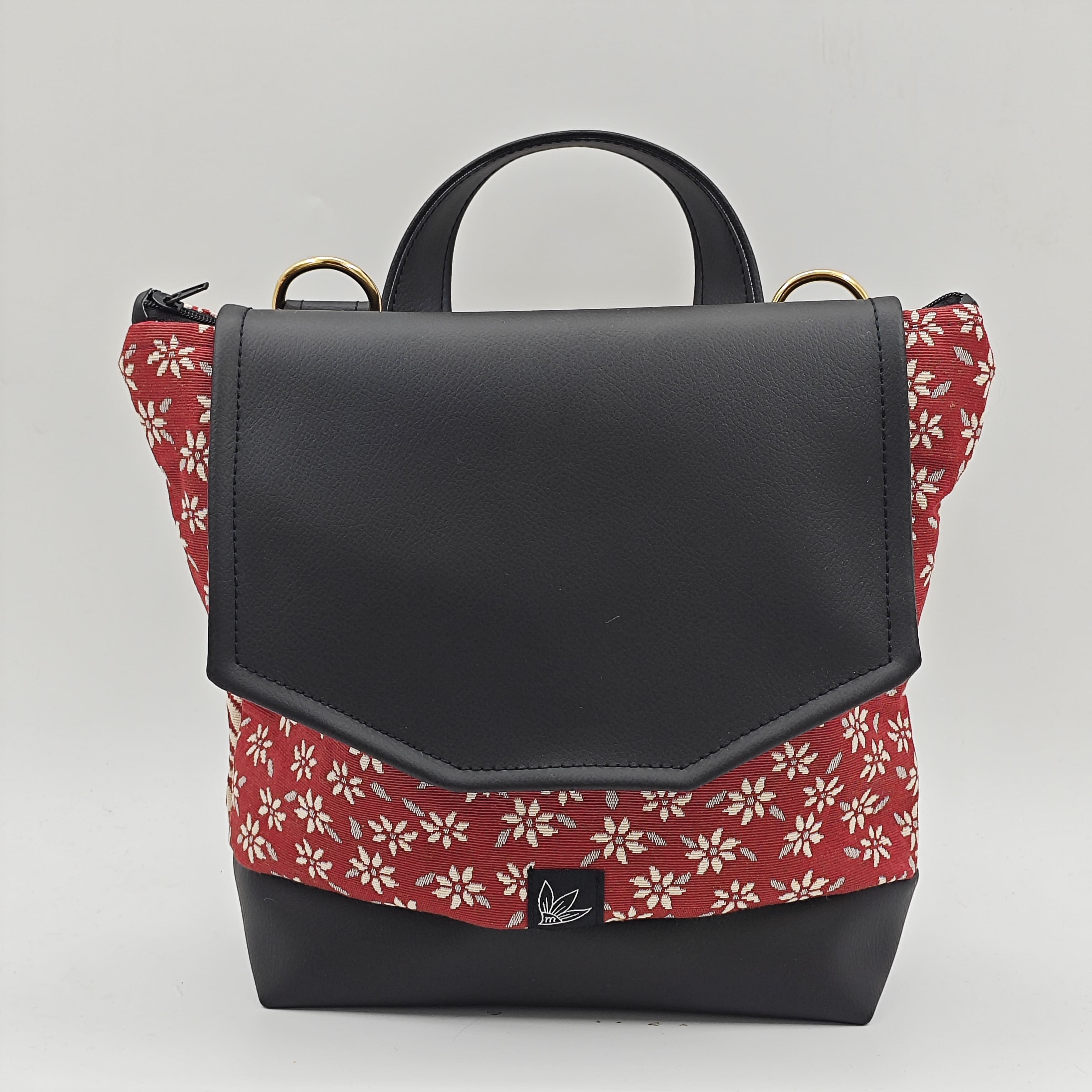 Zaino piccolo 3 usi - Fiori bordeaux